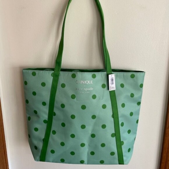 CLINIQUE X KATE SPADE Limited Edition Green Polka Dot Tote - Picture 2 of 16
